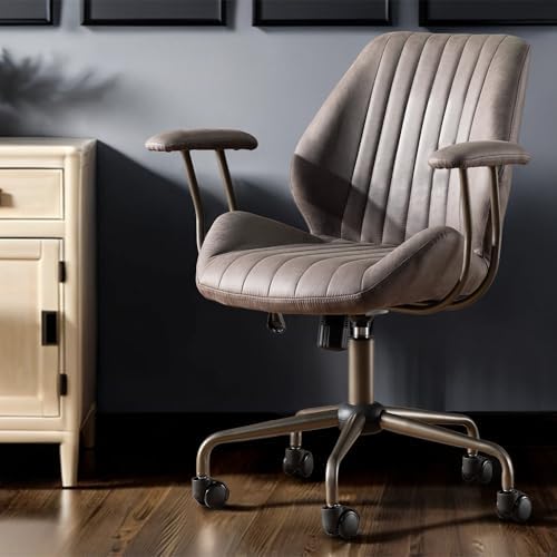 Mid Back Home Office Chair, Mid Century Modern Executive Chair, Comfy Ergonomic Rolling Office Desk Chair with Lumbar Support, Faux Leather Office Chair, Dark Gray - Image 7