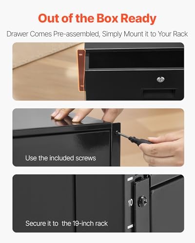 VEVOR 4U Rack Drawer, Lockable Server Cabinet Case, 13.8'' Depth Server Rack Mount Drawer, for 19'' Network Equipment/DJ/AV Rack or Cabinet Enclosure, 50 lbs Max Load, with Cable Management Holes - Image 6