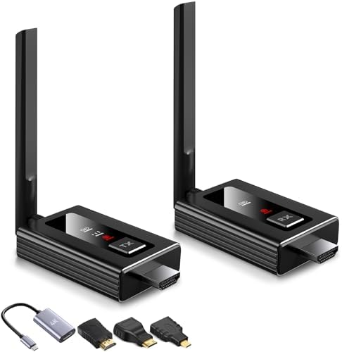 Upgraded Wireless HDMI Transmitter and Receivers with LED Screen,165FT Plug & Play 1080P HD Output 5.8GHz Extender for TV Box/Laptop/Projector/Camera to Multiple Screens Black by Lielyhod