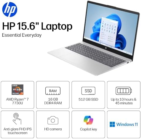 HP 15.6" FHD Touchscreen Laptop, 32GB RAM, 1TB SSD, AMD Ryzen 7 7730U - Image 2