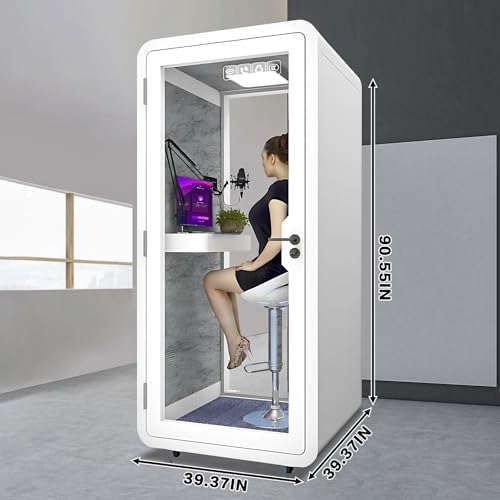 Office Sound Booth with Audio Privacy - Portable Soundproof Booth Includes White Modern Syle,Movable Room with Light,Fans, Socket for Singing Room, Study (39.37IN) - Image 2