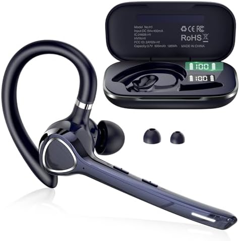 Bluetooth Headset, Single-Ear ENC Mic, Mute Button, 90H Hands-Free Earpiece by Unknown