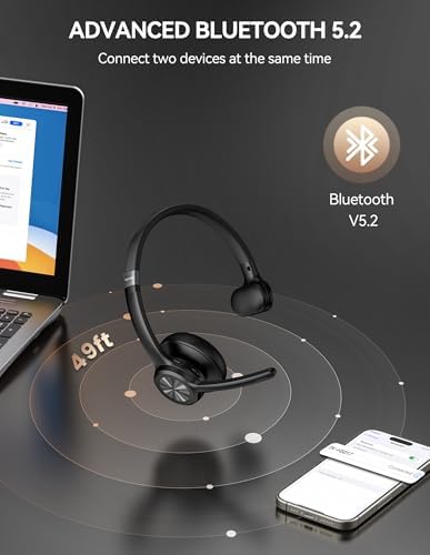 TECKNET Trucker Bluetooth Headset, Wireless Headset with Mic for Work, V5.2 Bluetooth Headphones with AI Noise Cancelling Microphone, 60H Battery, On-Ear Headphones for Call Center, Office, Drivers - Image 4