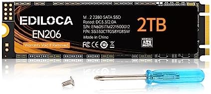 Ediloca EN206 2TB SSD M.2 SATA 3D NAND TLC, M.2 2280 SATA III 6Gb/s SSD Internal Hard Drive, Read/Write Speed up to 550/480 MB/s, Compatible with Ultrabooks, Tablet Computers and Mini PCs by EDILOCA