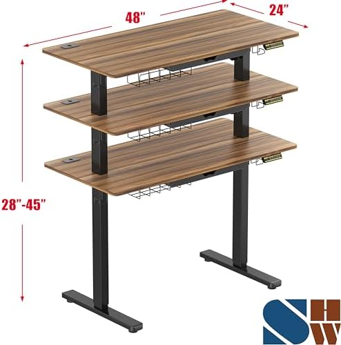 SHW 48-Inch Electric Height Adjustable Standing Desk w/Drawer, Walnut - Image 3