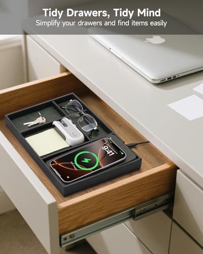 Valet Tray, Built in Wireless Charging Pad, Nightstand Organizer - Image 5