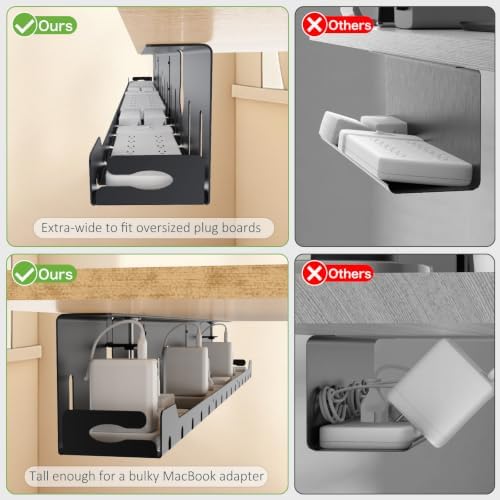 KEEGH Under Desk Cable Management Tray 48 in, Large Cord Hider, Black - Image 3