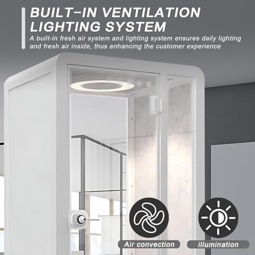 White Office Pod Booth (White Simple Appearance Design)(Reduce Noise by 25-35 Decibels)(Silent Fresh Air System) Soundproof Booth with Lighting,Universal Wheel for Sining (47.24IN) - Image 5