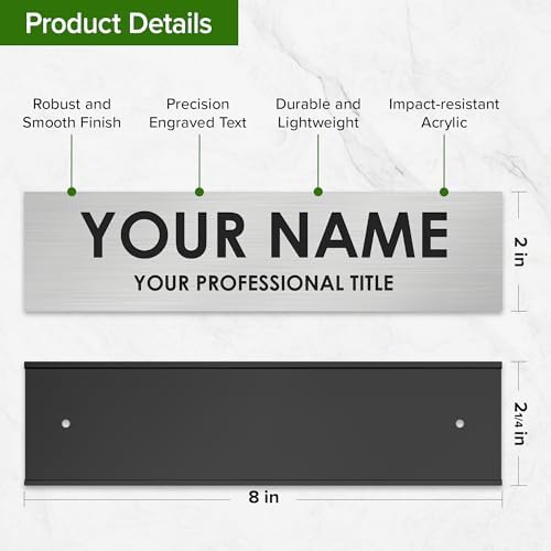 Office Name Plate for Desk, Desk Name Plate Personalized, Custom Door Name Plate for Doors, Wall, Office, Wall Holder, Laser Engraved, 2" x 8", 18 Color Options, Made in USA by My Sign Center. - Image 5