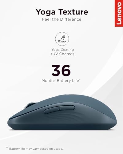 Lenovo Yoga Bluetooth Silent Mouse, 3 Level DPI Adjustment, 36 Month Battery Life, Bluetooth 5.3, 3 Device Paring, Whisper Quiet, Programmable Buttons, Smooth Finish, Tidal Teal - Image 5