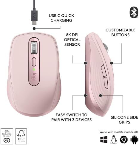 Logitech MX Anywhere 3S Compact Wireless Mouse Fast Scrolling 8K - Rose - Image 5