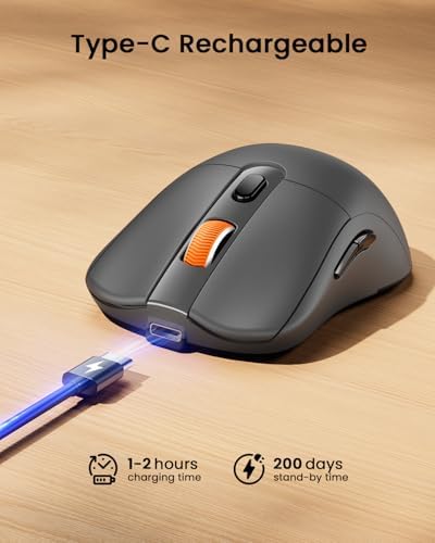 ProtoArc EM15 USB C Mouse, Tri-Mode Bluetooth Mice for Laptop, Gray - Image 3