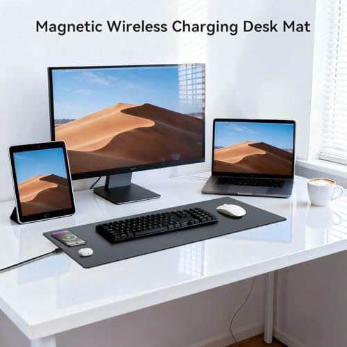 Wireless Charging Mouse Pad, 15W Fast Charge Magnetic Charger Desk Pad, Large Office Desk Mat (31"x11.7") with Ultra-Smooth Surface, Gray Computer Mousepad for MacBook, PC, Laptop - Image 2
