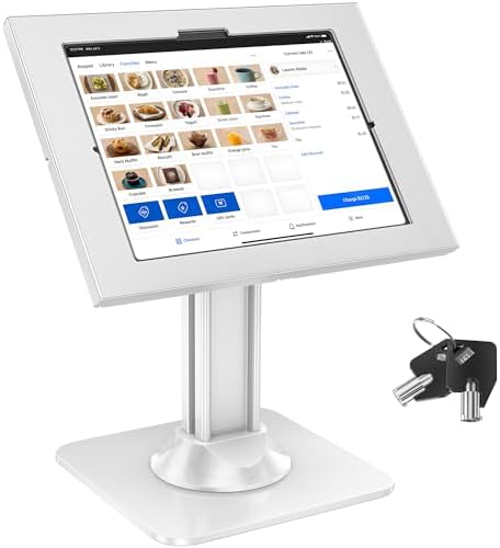AboveTEK Anti-Theft iPad Kiosk Stand – POS iPad Security Mount with 360° Swivel & 75° Tilt, Heavy Duty Tablet Kiosk Desk Holder for Retail & Business POS Systems (White) by AboveTEK