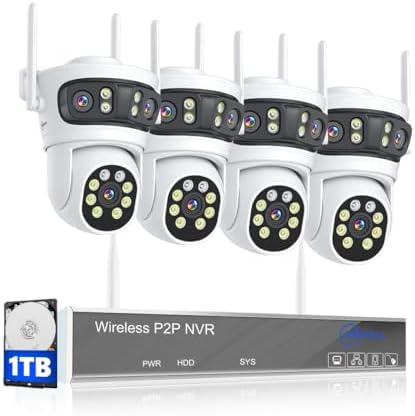 Wireless Security Camera System Triple 3Lens Camera 5G/2.4G WiFi 4pcs 6MP 2K HD PTZ Dome Cameras System with Color Night Version,Automatic Cruise,Motion Detection,1TB HDD, 16CH by MovolsGuardyourhome