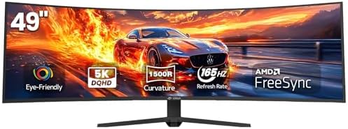 CRUA 49" DQHD 165Hz Ultrawide Curved Gaming Monitor, 1500R, FreeSync, Black by CRUA