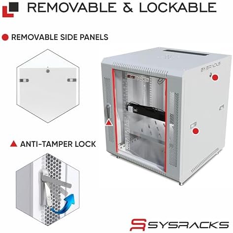 12U Wall Mount Server Rack Cabinet 24” Deep, 19” Network & AV Enclosure for Home Lab with Fan, PDU, 1 Shelf, Locking Glass Door - Image 5
