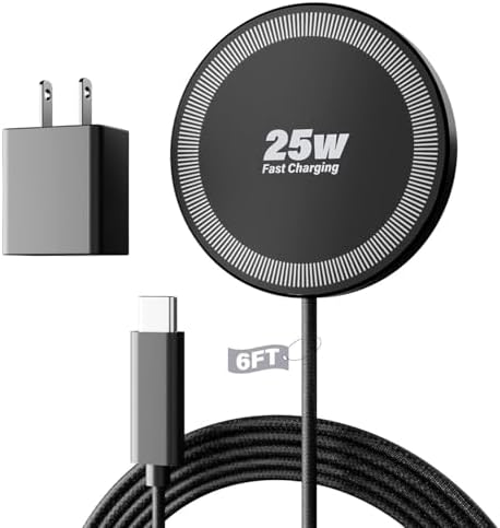 25W Magnetic Wireless Charger, 6FT Fast Charging Pad Wireless Charge for iPhone 17 16 /AirPods3/2/Pro/for Galaxy S26 Ultra/Pixel 10 Series, Portable Charger for Desk& Travel(1Pack,Black) by WAYLITEWirelessCharger