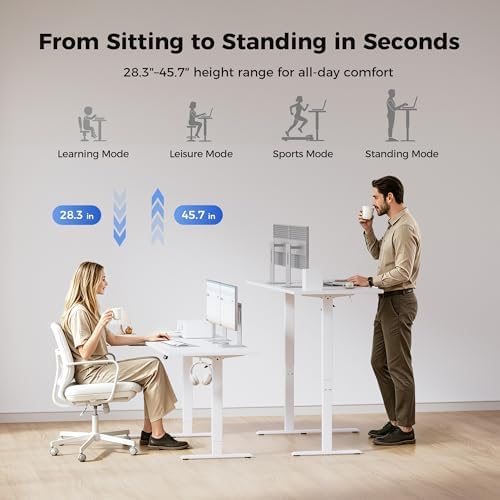 Agilestic 55 * 28 Inch Reversible L Shaped Electric Standing Desk, White - Image 5