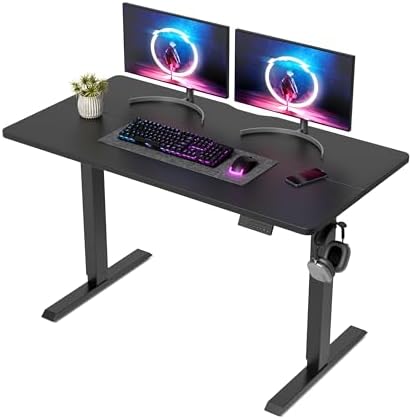 DESINO Standing Desk, 48 × 24 Inches Electric Height Adjustable, Sit and Stand Up, Computer Office Desk with Splice Board, Black Frame/Black TOP by DESINO