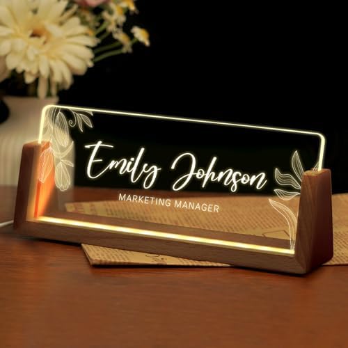 Desk Name Plate Personalized, Custom Acrylic Name Plate for Desk, Office Decor for Women Men, Appreciation Gifts for Coworkers Boss Teacher - Light-Up Name Plaque by Ueedklaayy