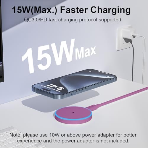 MagSafe Charger 2 Pack 15W Magnetic Wireless Charger Fast Charging Pad Compatible with iPhone 17/16/15/14/13/12 Series & AirPods 4/3/2/Pro Magnetic MagSafe Charging Pad with Dual Ports-Purple - Image 2