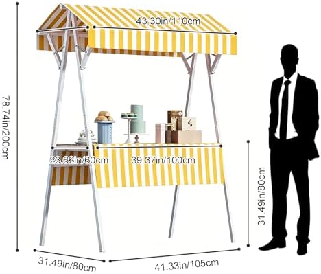 Outdoor Vendor Cart with Canopy, Orange Farmers Market Stand - Image 2