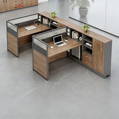 Modern Office Cubicle Workstation Desk with Tempered Glass Privacy Panels, USB Charging Hub & Cable Management,Multi-Person Modular Computer Desk for Commercial Office (A-Right, Two Person-F) by Unknown