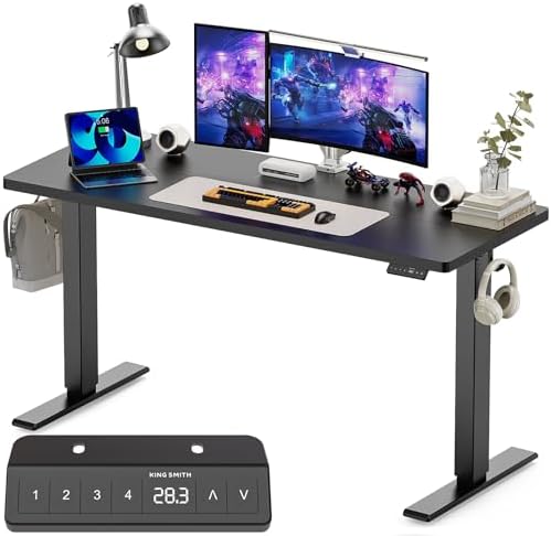 WALKINGDESK 55x24 Inches Height Adjustable Electric Standing Desk with 2 Hooks for Home Office, Ergonomic Sit Stand up Desk with Splice Board, Black by WALKINGDESK