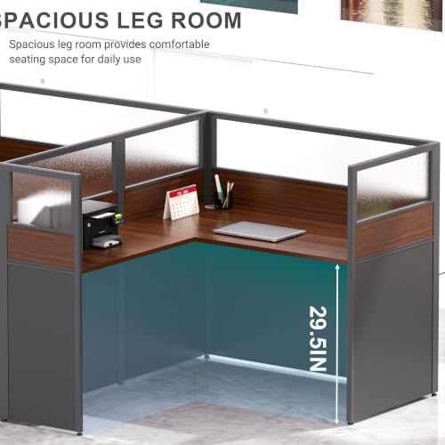 Office CubicleDesk with Mute Privacy Panels (D2 Person-F, Dark Walnut) - Image 5