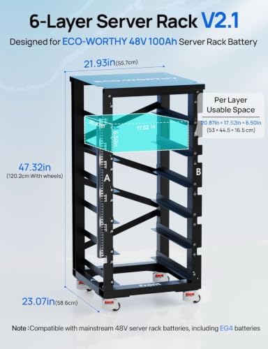 ECO-WORTHY RACK6 V2.1, 6-Layer Server Rack with 600A Busbar, Compatible with Mainstream Brands' Sever Rack Battery - Image 2