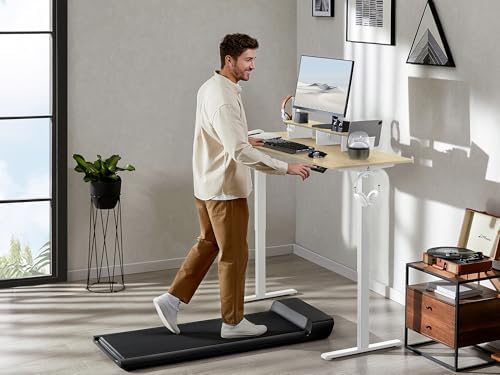 WALKINGDESK 63x24 Inches Electric Standing Desk with Drawer and Monitor Stand, Height Adjustable Sit to Stand up Desk for Home Office, Ergonomic Computer Table with Phone Holder, 3 Hooks, Oak - Image 2