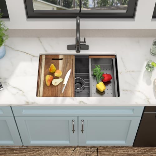 27"x19" Gunmetal Black Undermount Workstation Kitchen Sink - Image 4