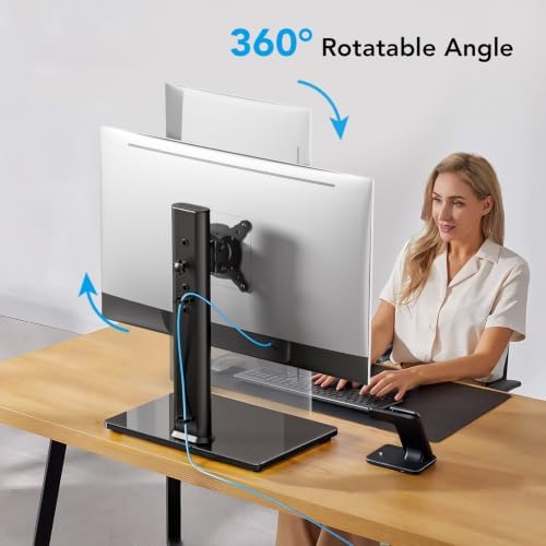 AX WABER Single Monitor Desk Stand Free-Standing Desk Mount Arm Riser for 13 inch to 32 inch Screen Freestanding VESA Mount Base, Adjustable Height, Tilt, Swivel, Rotation, Black AX05TB01 - Image 6