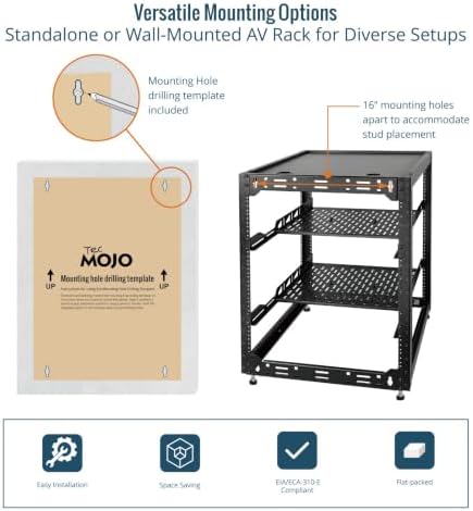 Tecmojo 16U Open Frame Network Rack for IT & AV Gear, AV Rack Floor Standing or Wall Mounted,with 2 PCS 1U Rack Shelves & Mounting Hardware,Network Rack for 19" Networking,Audio and Video Device - Image 5
