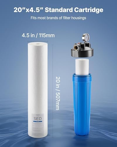 VEVOR Sediment Water Filter Cartridge, Universal Fit 20 x 4.5 Inch, 5 Micron SED Whole House Replacement Filter, 100,000 Gal Capacity, Reduces Sand, Rust, Dirt, and Particles, 2Pack - Image 4