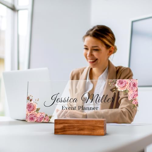Personalized Acrylic Desk Name Plate with Walnut Wood Base - Image 2
