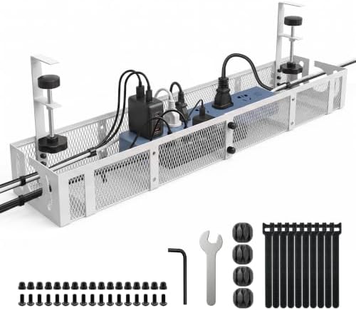 Under Desk Cable Management Tray No Drill, 24.6'' Cable Management, White by Unknown