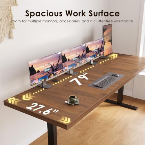OffiGo 79 Inch Executive Electric Standing Desk Height Adjustable, Walnut - Image 7