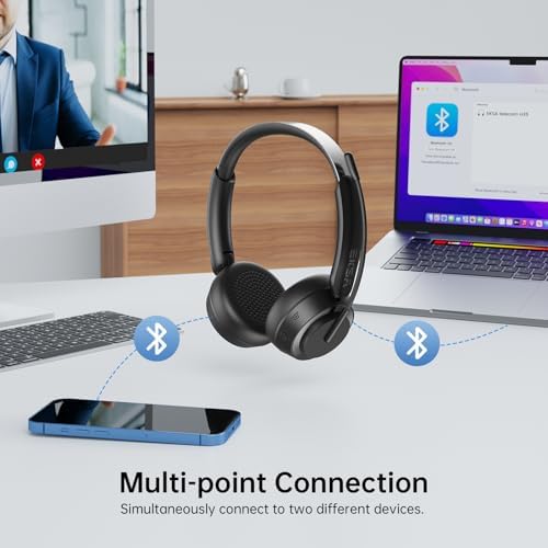 EKSA H35 Wireless Headset with Mic for Work, Bluetooth 5.4 Headphones with AI Noise-Canceling Microphone, 25H Playtime & Mic Mute,169g On Ear Headphones for Trucker/Remote Work/Call Center/Office - Image 7