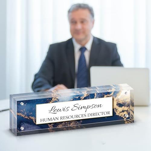 Desk Name Plate Personalized, Desk Double sided pattern Name Plate Personalized Office Desk Decor for Women and Men , Teacher Nurse Boss Employee Appreciation Gifts (Blue Marble, fixed pattern) by Unknown