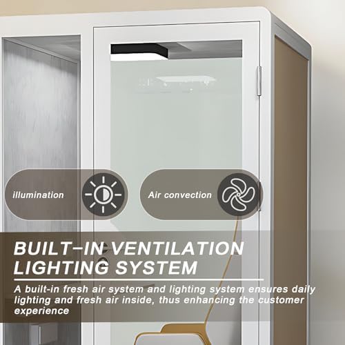 Office Pod Booth with Audio Privacy - Removable Sound Booth Includes White with Wood Grain Side Trim,Soundproof Room with Light,Fans, Socket for Singing Room,Telephone Booth (51.18IN) - Image 5