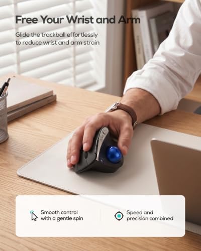 Nulea Wireless Trackball Mouse, 54° Vertical Ergonomic Thumb Control-Blue - Image 3