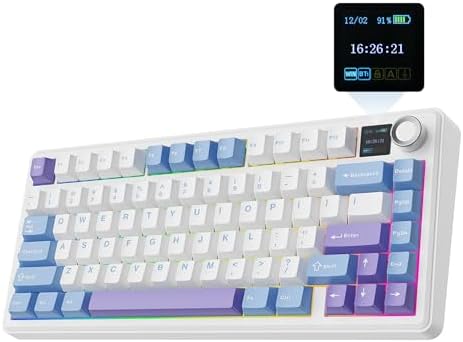 EPOMAKER X Aula F75 MAX Wireless Mechanical Keyboard with TFT Screen and Knob, Gasket Gaming Keyboard in 75% Layout, Hot Swappable, RGB Backlight, for PC/Mac/Linux (Blue&White&Purple) by EPOMAKER