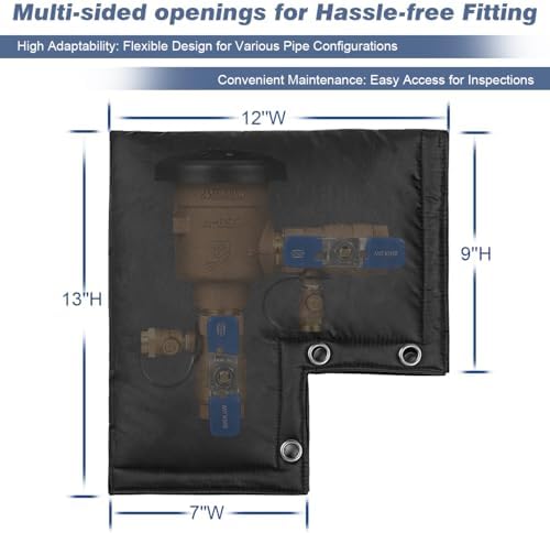 Insulated Backflow Preventer Cover- All-Season Pressure Vacuum Breaker Protection Pouch- Ideal for Water Wells and Sprinkler Valves- Shields from Sun & Freezing Temperatures- 12''W x 13''H (Black) - Image 4
