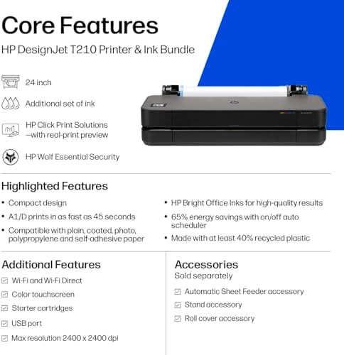 HP DesignJet T210 Large Format 24-inch Poster Printer, for Easy Poster & CAD Printing. Includes up to 1-Year of Ink (8AG32L) - New Model - Image 3