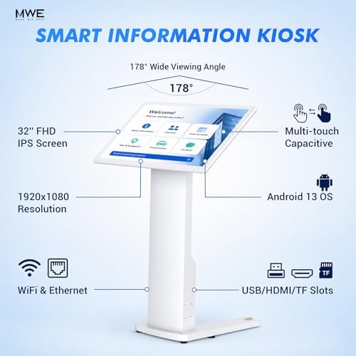 32 Inch Touch Screen Self Service Kiosk, 500-Nit FHD Floor Standing Digital Signage Display with Android 13, Dual 5W Speakers for Check-in, Self Ordering, Wayfinding, Retail and Advertising - Image 2