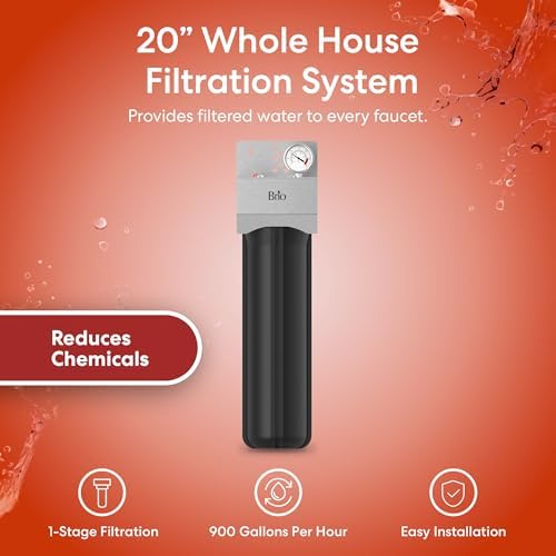 Brio Whole House Water Filter System w/Gauge & Fast-Flow CTO Carbon Block Filter 4.5" x 20" | Removes Dirt, Improves Taste & Protects Home Appliances | 900 GPH | 100,000 Gallons or 12 Months - Image 2