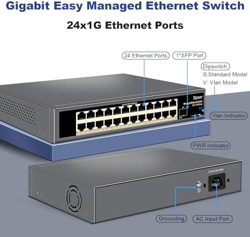 25-Port Full Gigabit Smart Managed Ethernet Switch-24 Ethernet Ports & 1 SFP Port, Web & APP Managed, VLAN/QoS/IGMP/LAG/TELNET/CLI Supported, Home Office Network Hub, Metal Plug & Play - Image 2