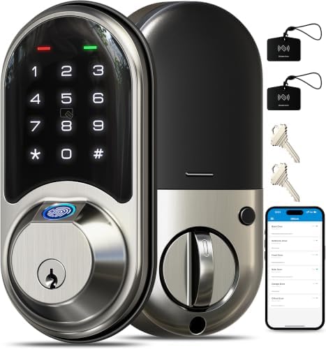 Veise RZ07 Fingerprint Smart Door Lock Deadbolt, App Control, Satin Nickel by Veise